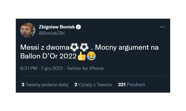 TWEET Zbigniewa Bońka po dwóch bramkach Messiego w LM! :D